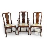 A set of late 19th/early 20th century, Queen Anne style walnut dining chairs