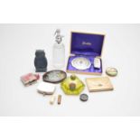 A group of perfume bottles including Bourjois perfume case, powder compacts etc.