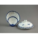 English pearlware shell-form pickle dish and a Caughley sucrier cover