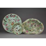 Three Chinese celadon famille rose dessert dishes