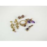 A collection of 9ct gold amethyst jewellery