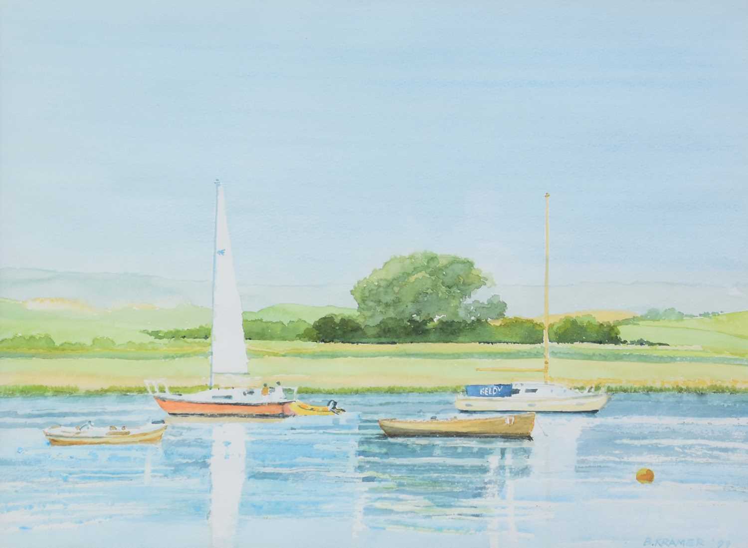 Bernard Kramer (British 20th Century) Pair of watercolours of Sailboats on the River Exe - Image 2 of 4