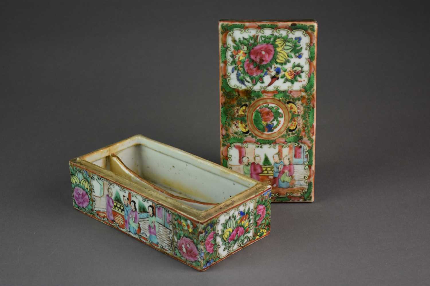 A Chinese Canton famille rose pen box - Image 2 of 2