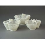 Three Belleek trefoil baskets