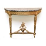 A 19th century gilt gesso console table, with a marble top