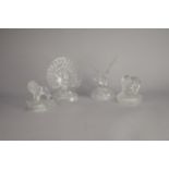 French Cristal D'Arques models of a peacock, a lion, eagle and a mare with foal, tallest 20cm