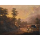 Manner of Julius Caesar Ibbetson (British 1758-1817), Hilly Landscape with Drover and Cattle