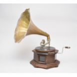 An early 20th century wood cased wind-up gramophone
