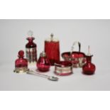 A collection of silver mounted cranberry glasswares