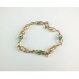 A 9ct gold cultured pearl and green paste bracelet