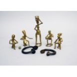 A group of West African tribal bronze figures and two currency bangles