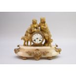 A French ormolu and alabaster mantel clock