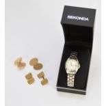 Two pairs of cufflinks and a Sekonda wristwatch