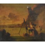 British School (19th Century) Artist Painting on a Shoreline at Sunset