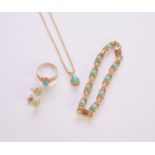 A collection of 9ct gold turquoise jewellery
