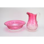 Large and unusual Edwardian cranberry wash jug and basin