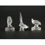 Three Lalique frosted glass birds, post-war