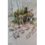 § Eric Ennion (1900-1981) and Geraldine Siggs (20th Century) Chiffchaffs by a Treestump