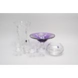 Assorted glass including a Bohemian purple flashed centrepiece and Gleneages Crystal