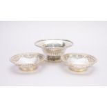 A pair of George III silver pierced dishes and a silver bowl