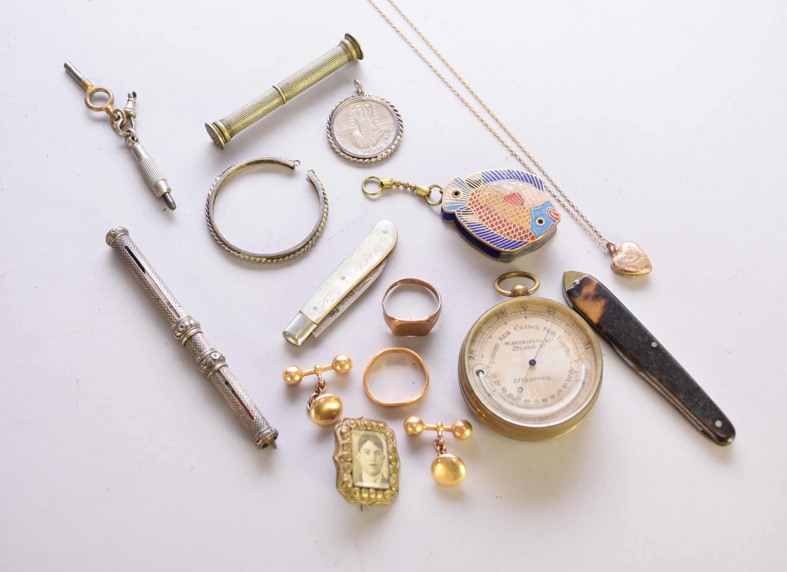 Two gold rings, cufflinks and collection of costume jewellery