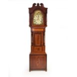 An early Victorian Welsh inlaid mahogany painted arched dial longcase clock