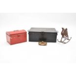 A late 19th century tin trunk, dated '1873', an Art Nouveau blotter, plus two items (4)
