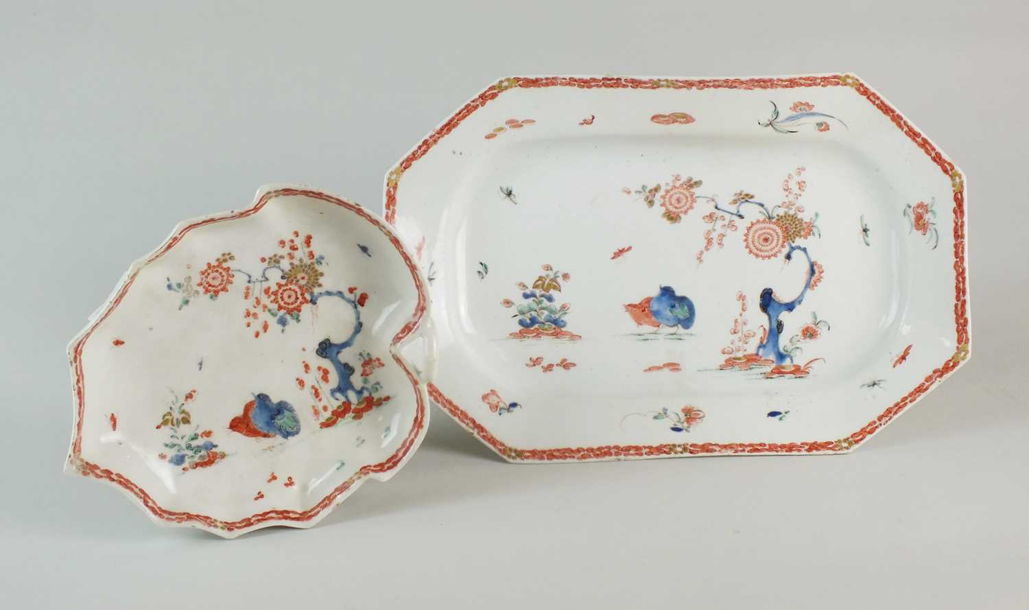 Bow 'Two Quails' rectangular dish and matching leaf tray, circa 1765 - Image 2 of 7