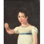 Naive School, 19th century, half-portrait of a young girl, oil on board