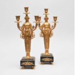 A pair of good reproduction, Regency style, bronze figural candelabra