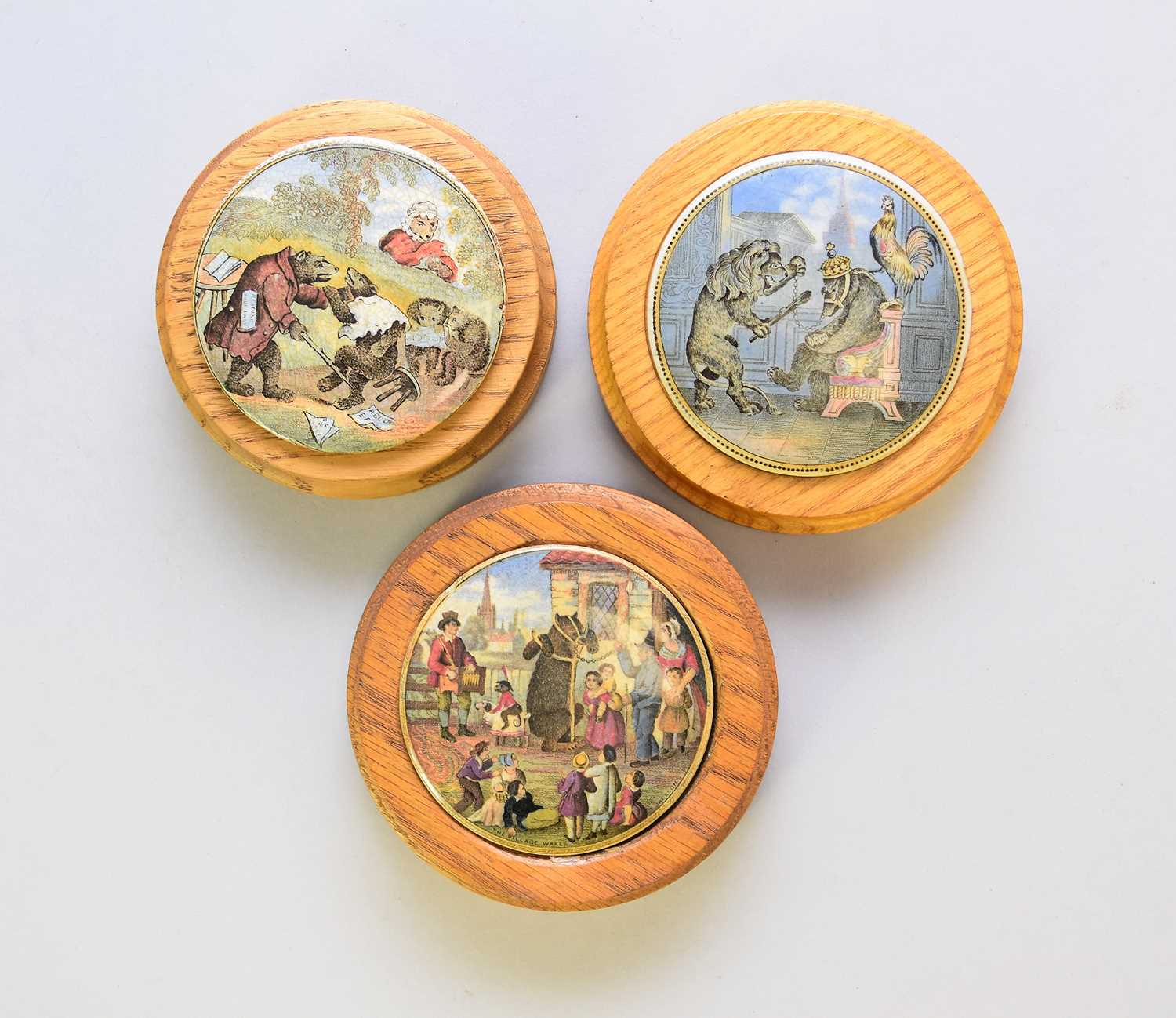 Three prattware pot lids including Crimean War interest