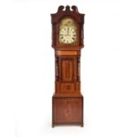 An early Victorian Welsh inlaid mahogany painted arched dial longcase clock