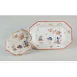 Bow 'Two Quails' rectangular dish and matching leaf tray, circa 1765