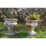 A pair of 19th/20th century composition stone baluster-form urns