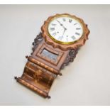 A Victorian foliate marquetry drop-dial wall clock