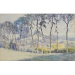 Ernest William Haslehurst (1866-1949) Rural Landscape with Cottages Beyond the Trees