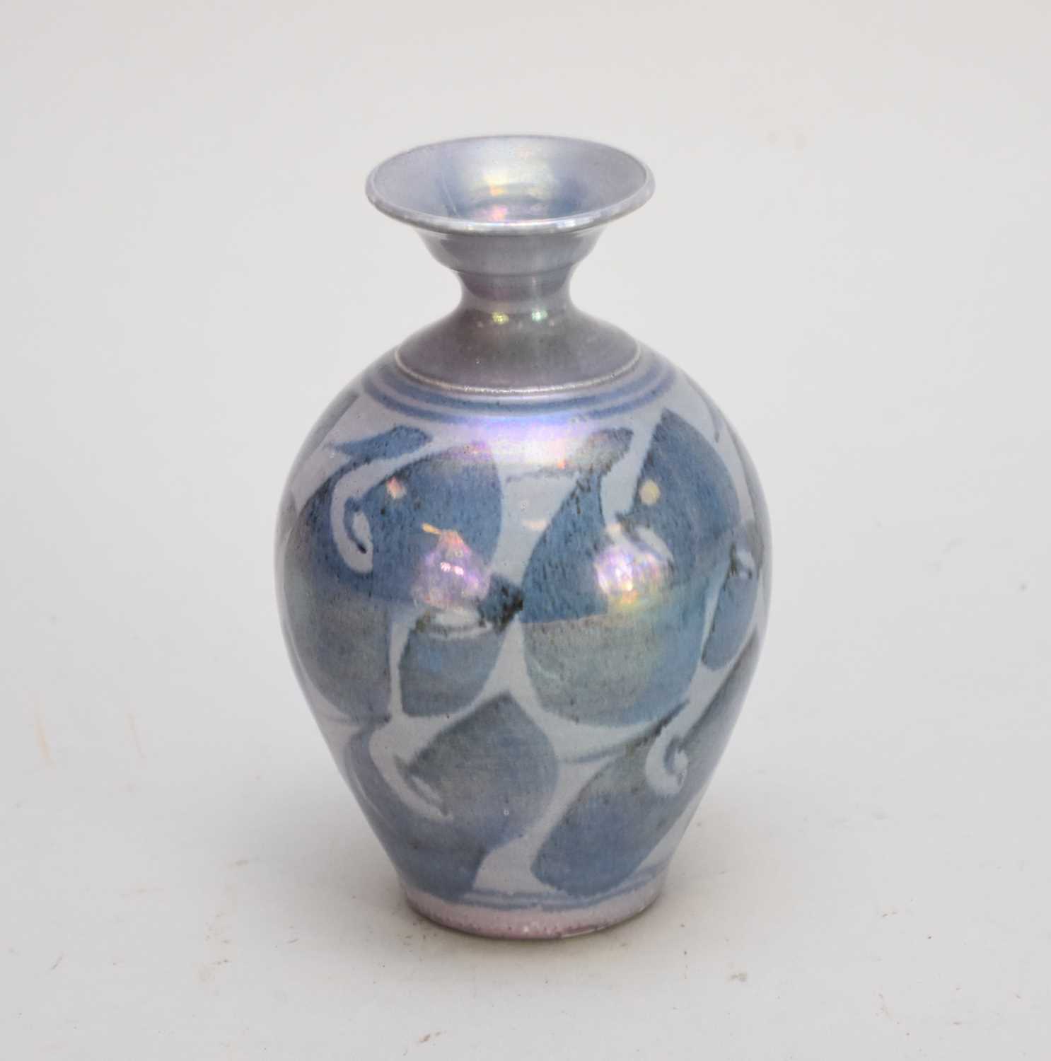 A small purple lustre vase decorated in a style similar to Alan Caiger-Smith