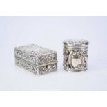 A Victorian silver travelling ink well case and a silver dressing table jar