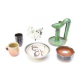 A group of studio pottery including Svend Bayer bowl, Wellbridge bull etc