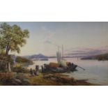 Charles Rowbotham (British, 1826-1904) Coastal scene, possibly Italian lakes, 40 x 66cm