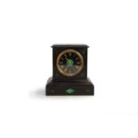 A French black marble and malachite mantel clock