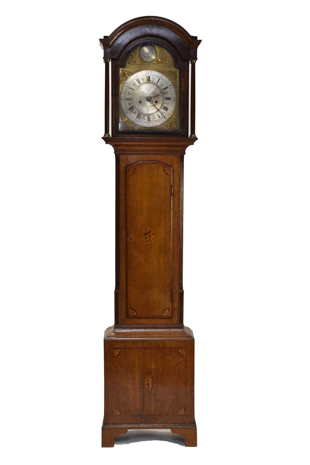 A George III inlaid oak brass dial longcase clock Pullan of Bradford