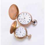 A 9ct gold Waltham full hunter pocket watch and a yellow metal fob watch