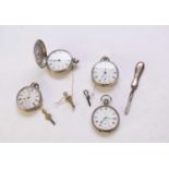 A collection of silver and white metal pocket watches