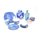 A mixed group of ceramics and glass, including a Crown Staffordshire Art Deco powder blue tea