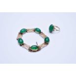 A 9ct gold green agate bracelet and ring