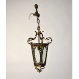 An hexagonal brass hall lantern, circa 1900