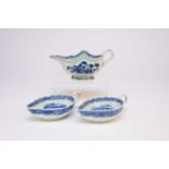 Three Chinese blue and white sauce boats, 18th century