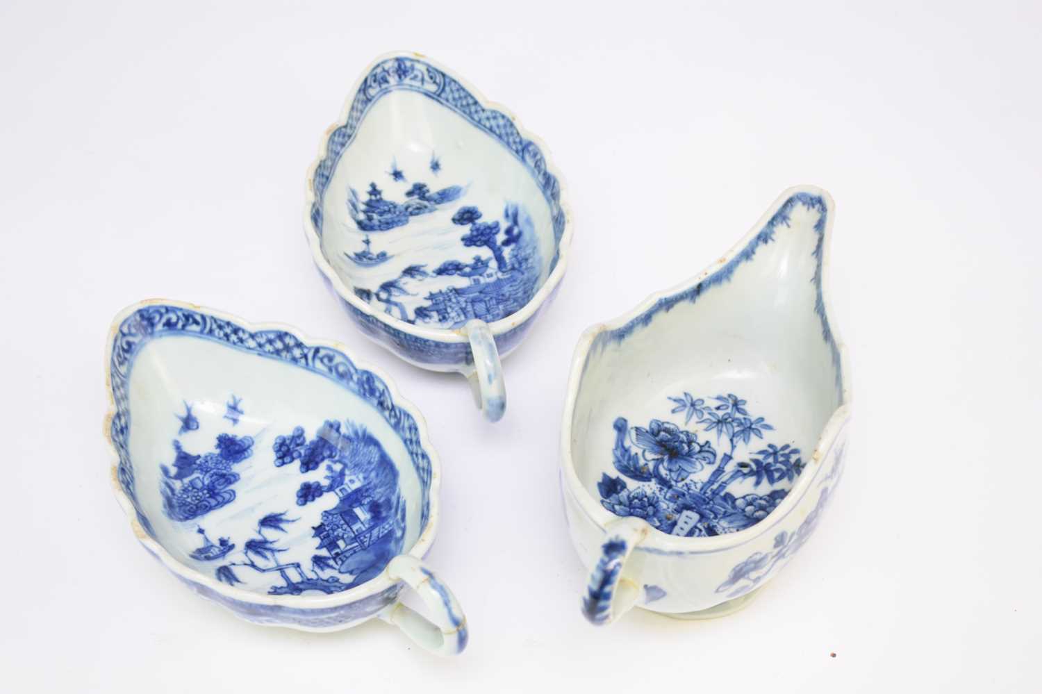 Three Chinese blue and white sauce boats, 18th century - Image 2 of 3