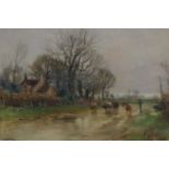 Henry Charles Fox RBA (c.1855-1929) A Farmer with Cattle on a country road after Rain